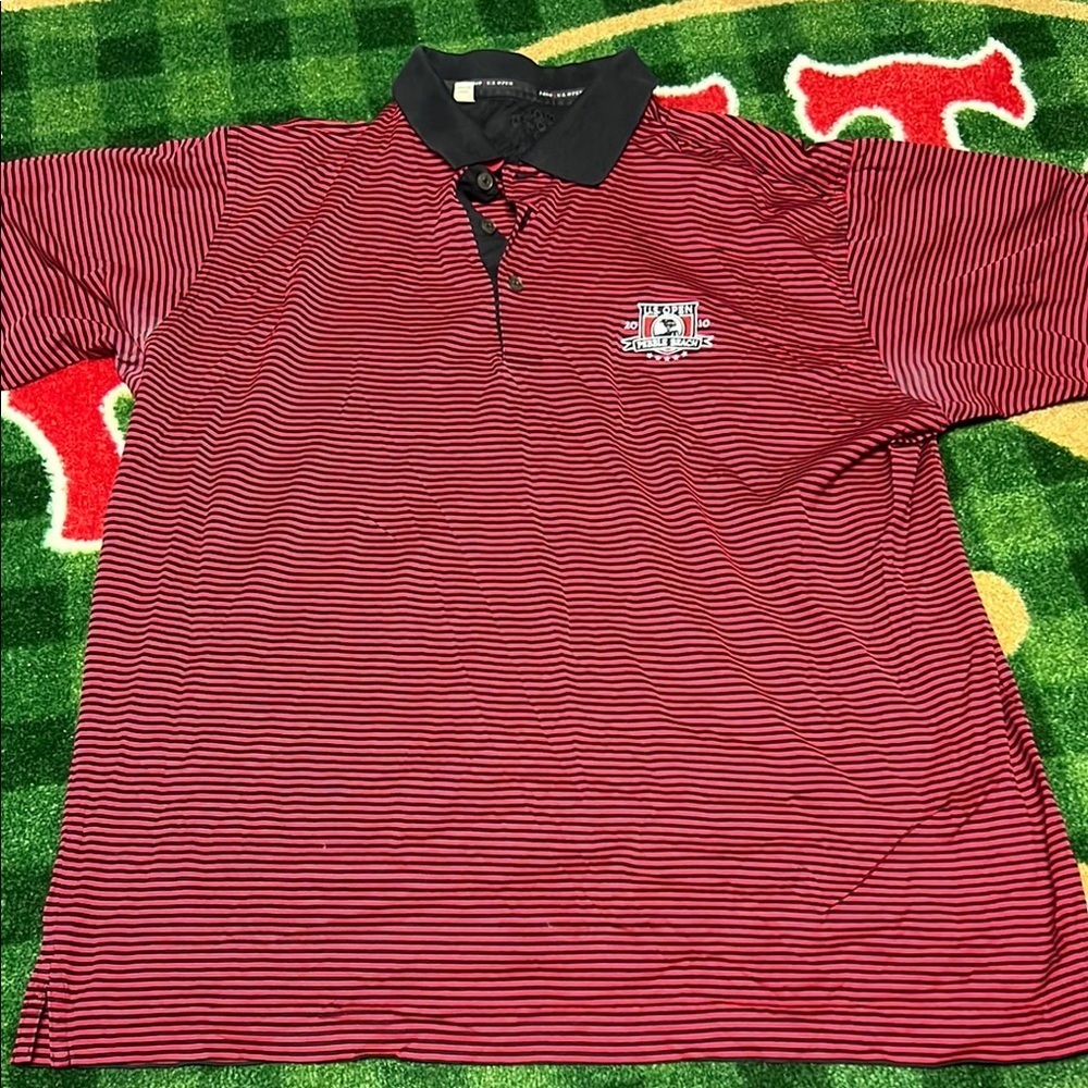 Cutter & Buck Men's Polo Shirt Red Striped Sz Large 2010 US Open Pebble Beach